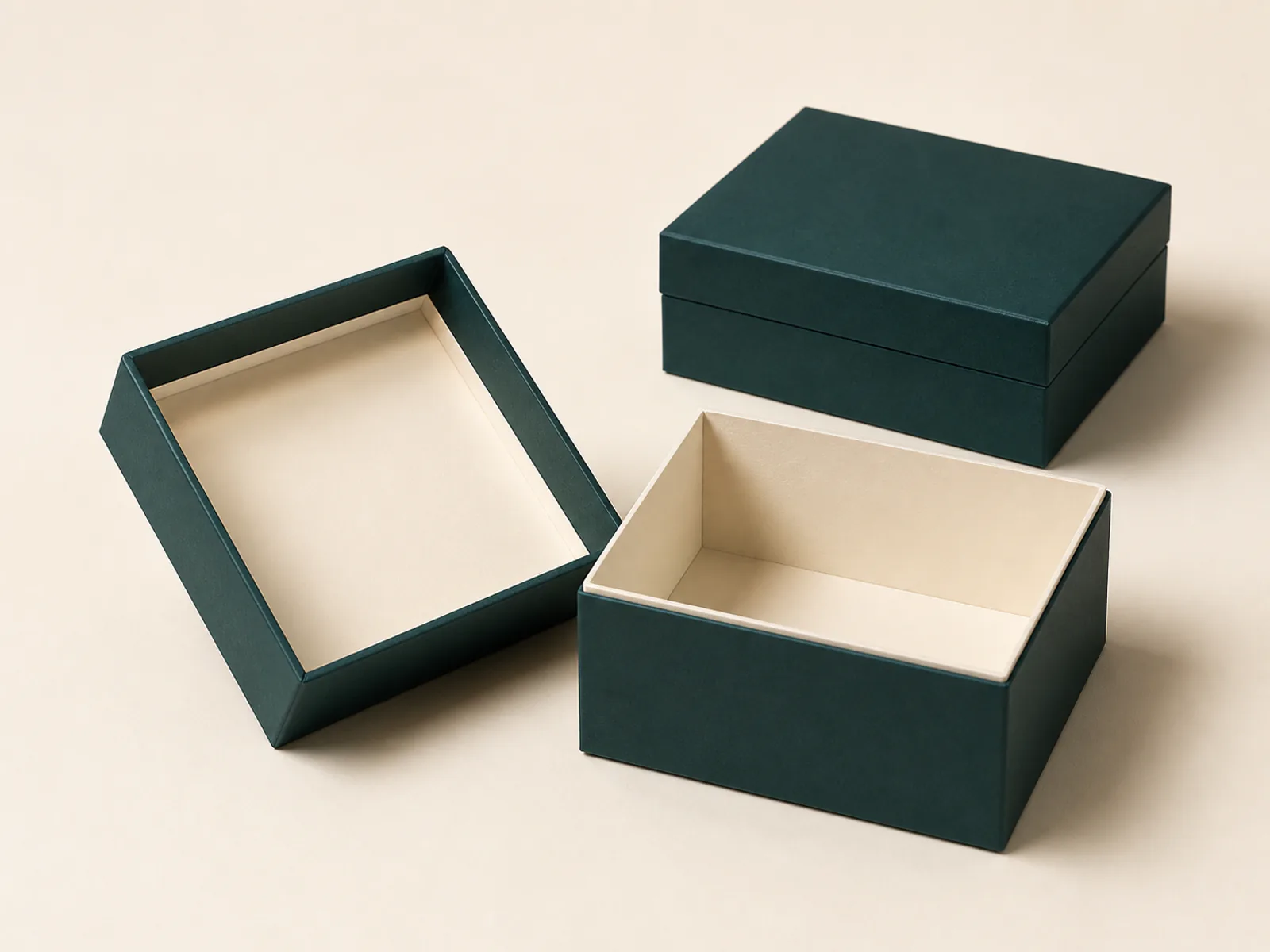 Lid and base rigid box with separated telescoping lid and fitted lower tray