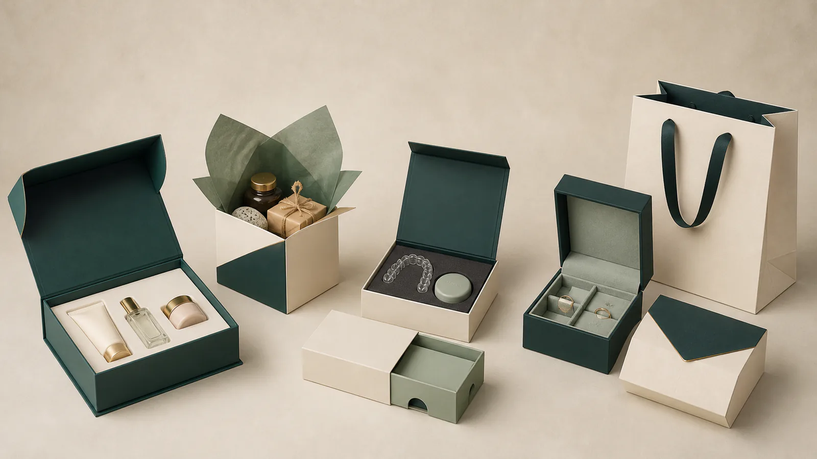 Five distinct paper packaging concepts for beauty food dental gifts and subscription uses