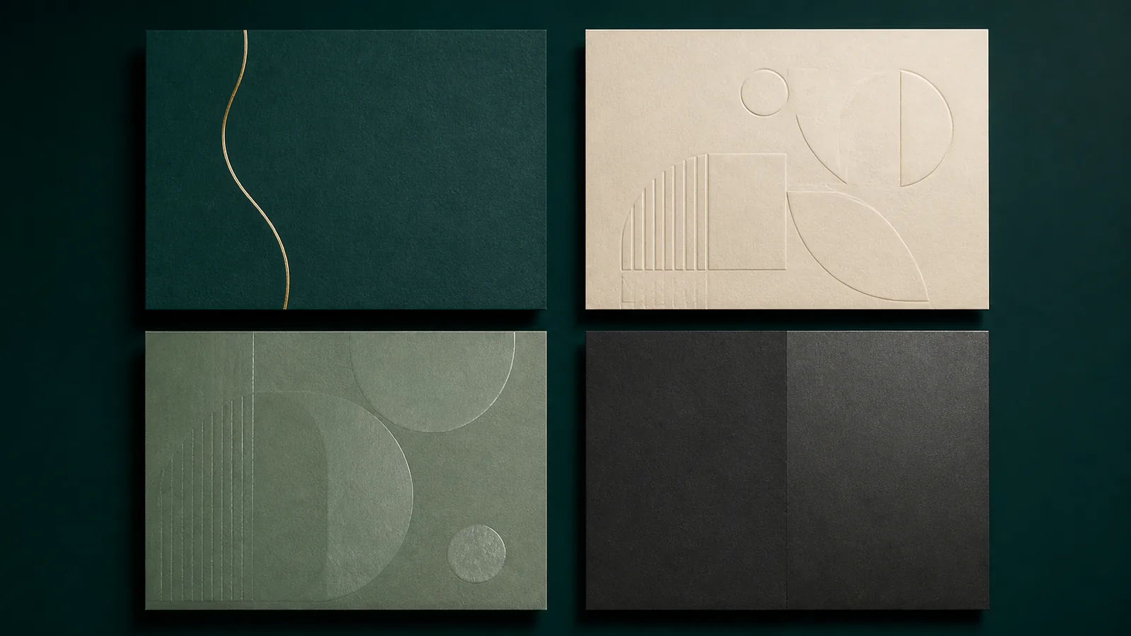 Close view of foil embossing debossing spot gloss and matte paper finish samples