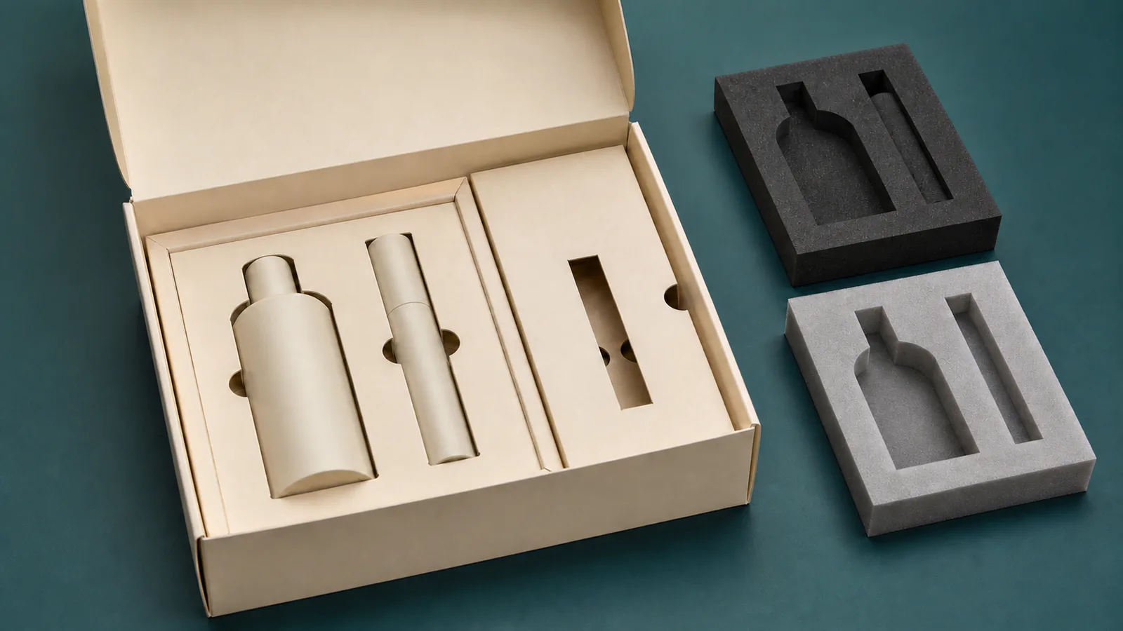 Paperboard divider and folded paper tray with EVA and foam insert concepts compared clearly