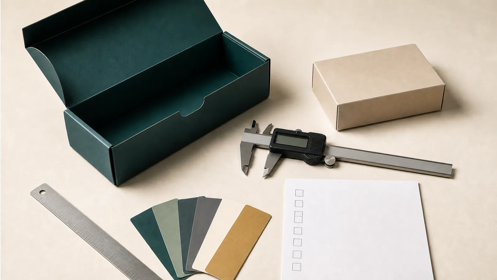 Paper packaging sample measured at conceptual project inspection checkpoints